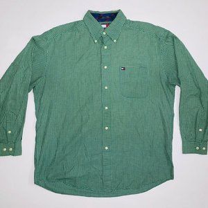 Vtg Tommy Hilfiger Plaid Green Dress Shirt Sz L